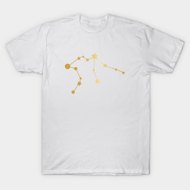 Aquarius Zodiac Constellation in Gold T-Shirt by Kelly Gigi